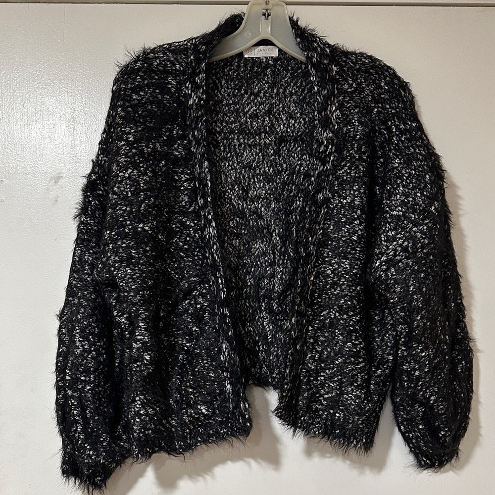 Elegant Black and White Fuzzy Cardigan